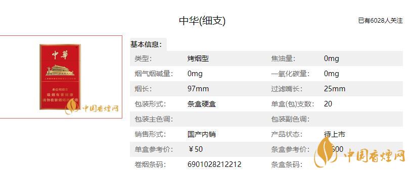 中華細(xì)支多少錢一包 中華細(xì)支香煙價格表圖2021